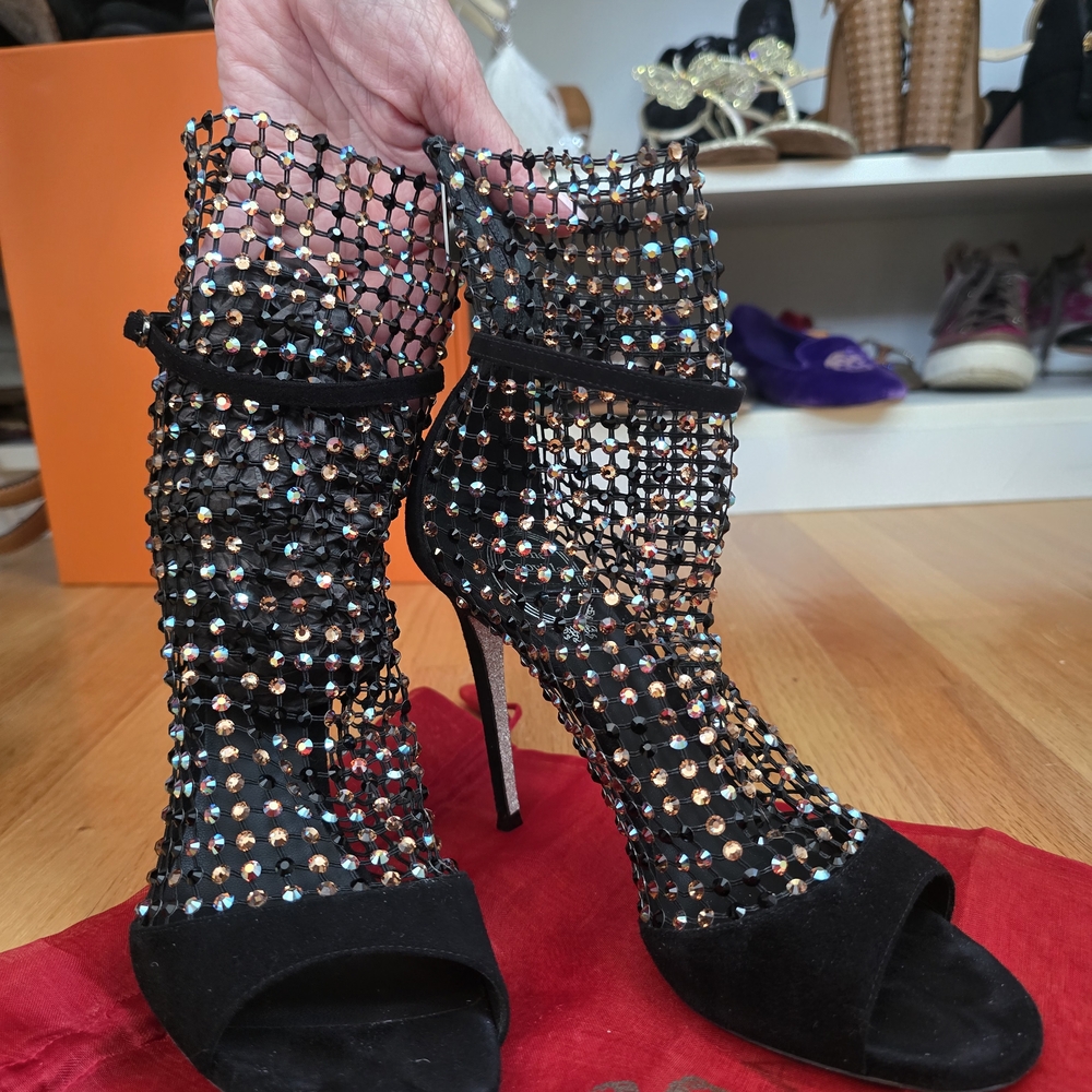 Rene Caovilla Black and Silver Stiletto Heels